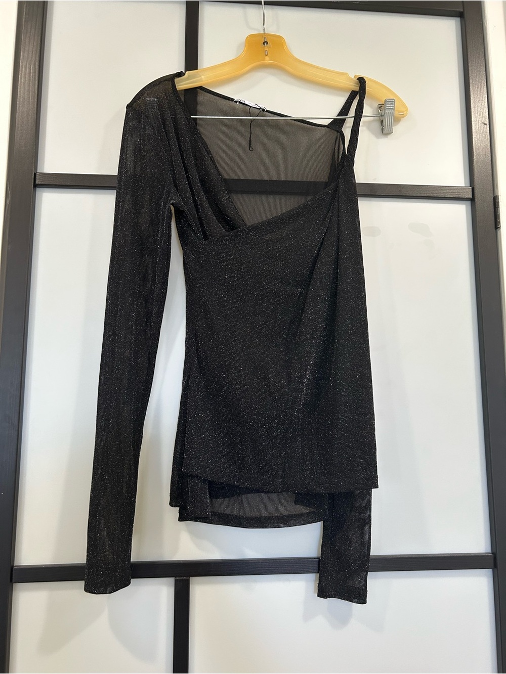 Zara Black Sparkle Asymmetric One-Arm Top